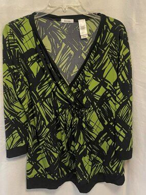 EUC Liz & Co. Green & Black Stretchy Blouse size Large